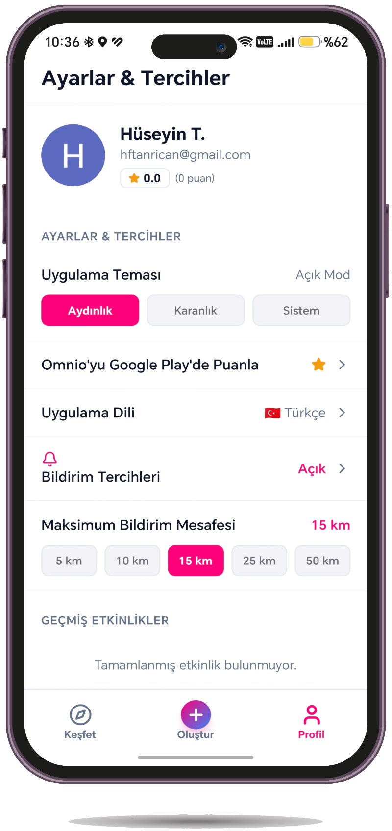 Omnio Sporcu Ayarları & Tercihler