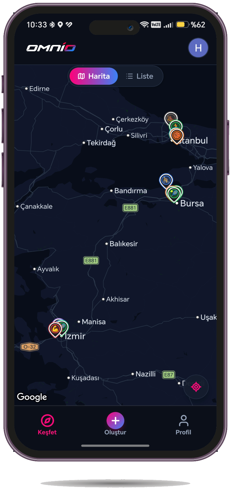 Omnio Gece Modu Canlı Harita
